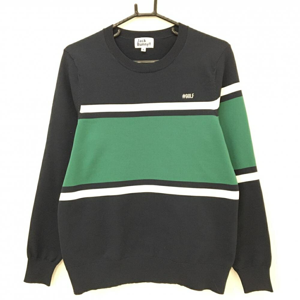 【超美品】ジャックバニー セーター ネイビー×グリーン×白 ニット バックプリント メンズ 4(M) ゴルフ..