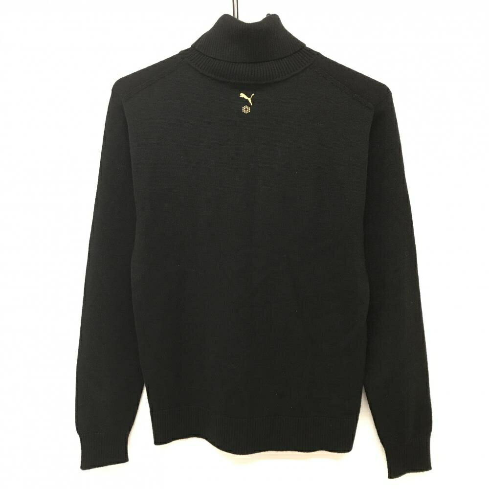 プーマ タートルネックセーター 黒 ロゴレッド ウール混 ニット メンズ M ゴルフウェア PUMA