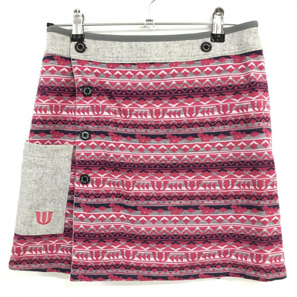 【超美品】MUスポーツ リバーシブル巻きスカート グレー×ピンク 総柄 裏杢グレー レディース 38(S) ゴ..