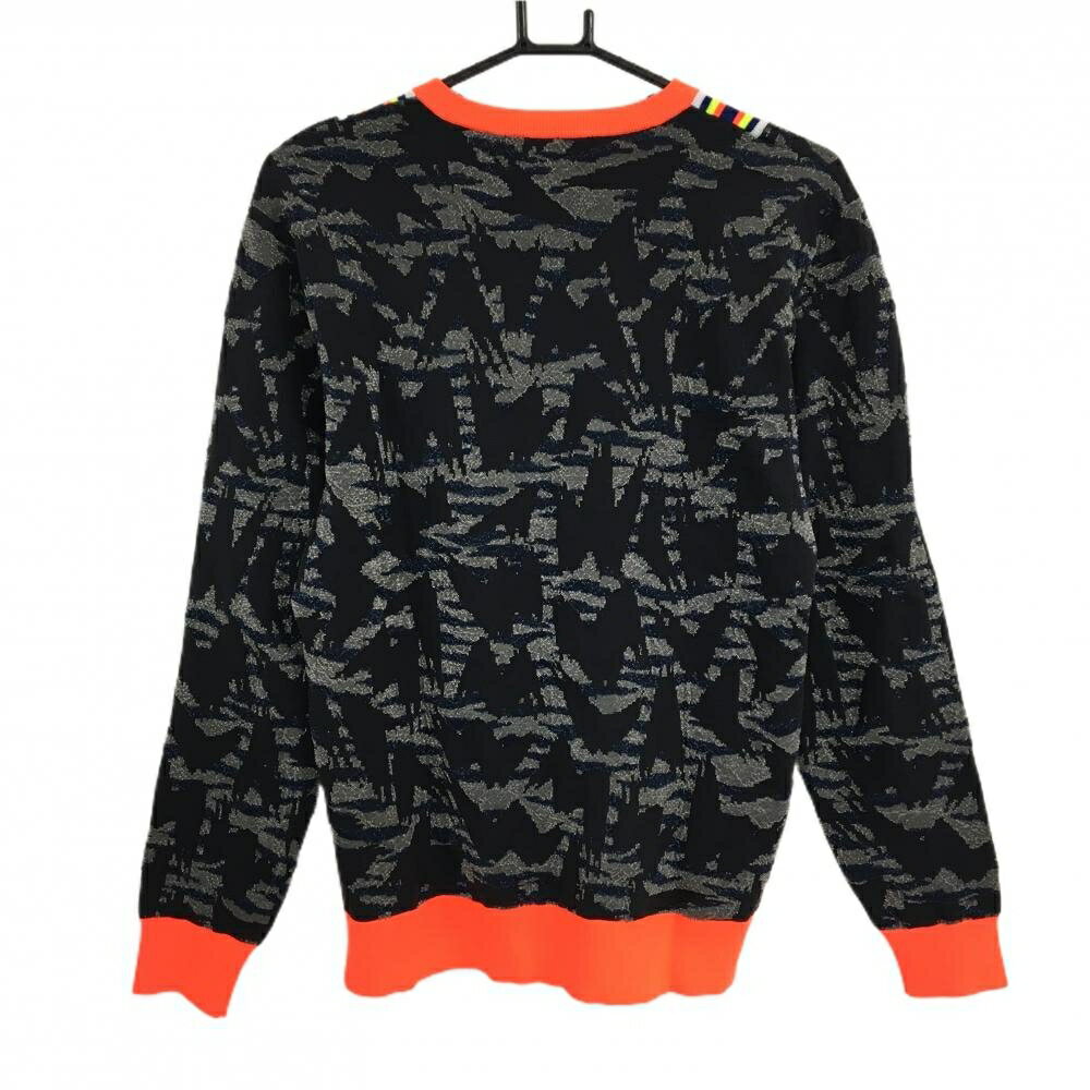 【美品】マークアンドロナ セーター 黒×グレー 総柄編み ニット ラメ糸 Vネック メンズ M ゴルフウェア MARK＆LONA