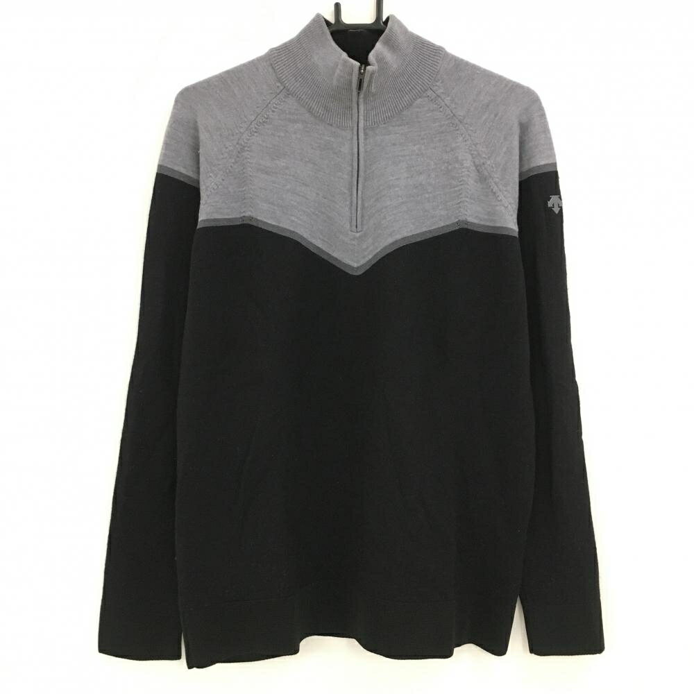 デサントゴルフ ハイネックセーター 黒×グレー ニット ウール混 ハーフジップ 中田英寿 メンズ 0(XL) ..