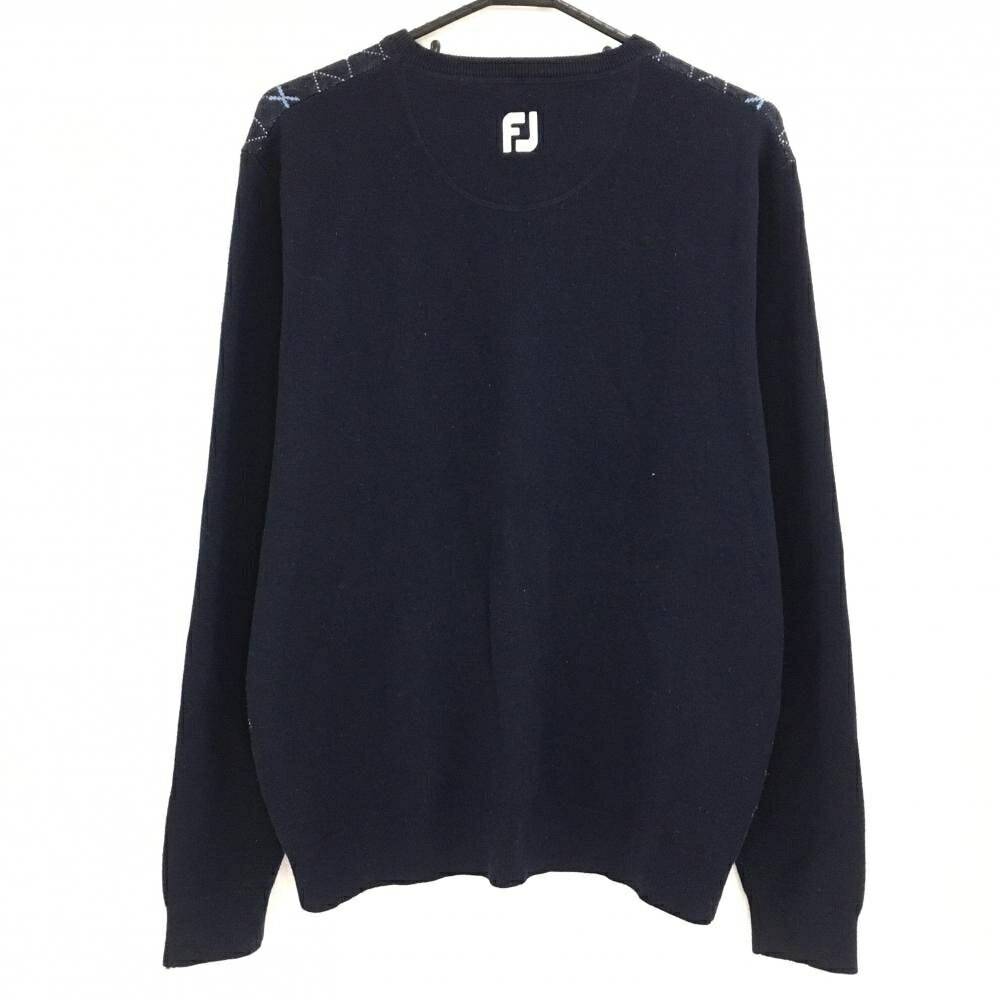 フットジョイ セーター ネイビー×ライトブルー 前身頃ダイヤ柄 ニット ウール混 Vネック メンズ XL ゴルフウェア FootJoy
