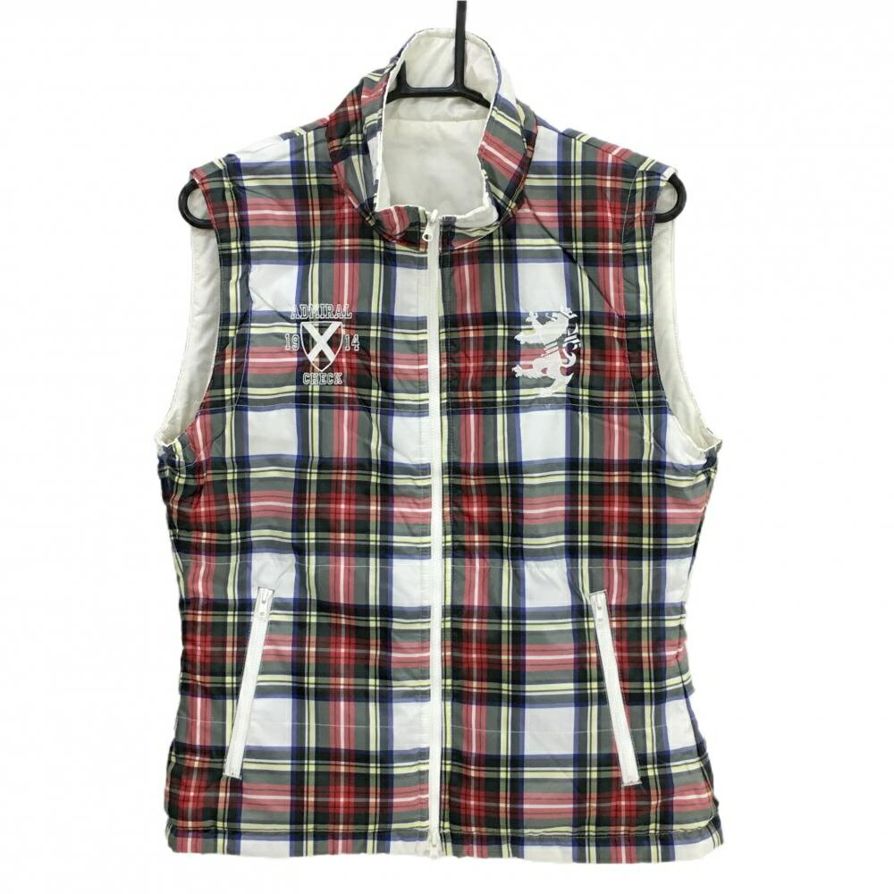 アドミラル リバーシブル中綿ベスト 白×レッド×グリーン チェック レディース L ゴルフウェア Admiral