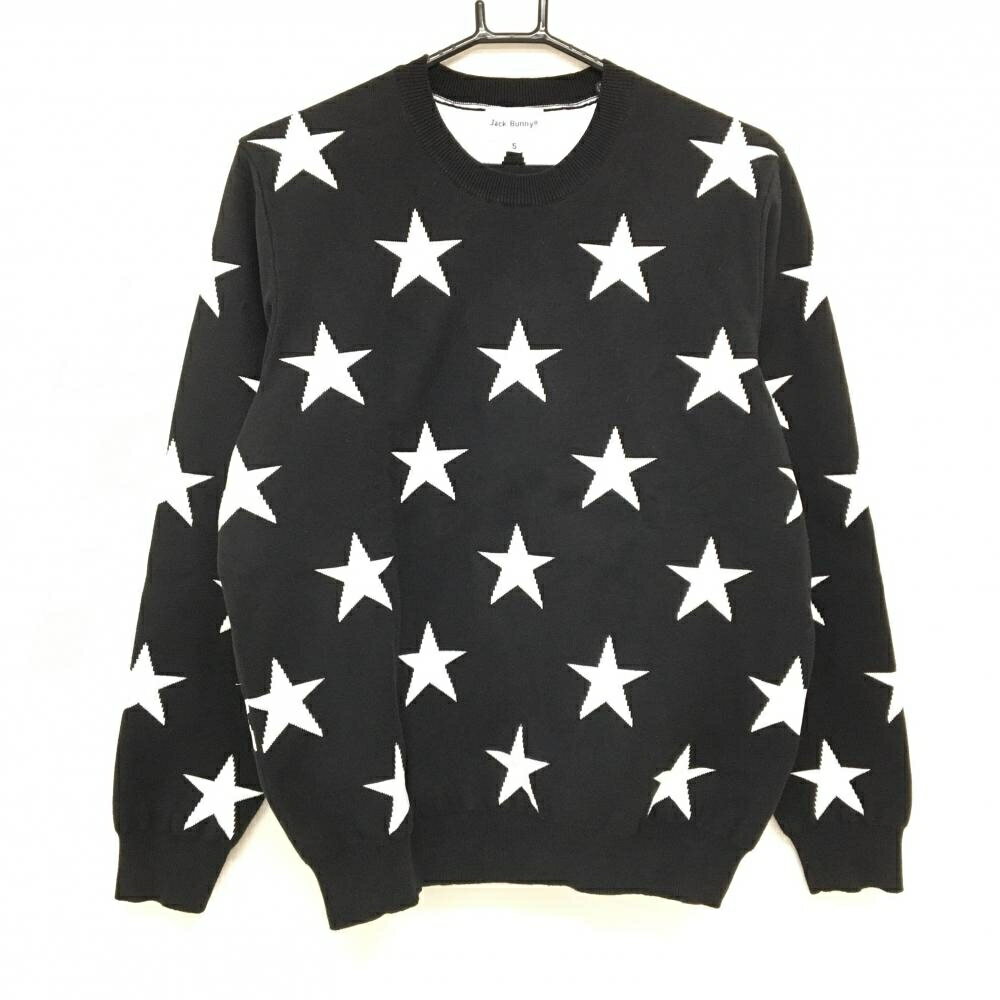 【超美品】ジャックバニー セーター 黒×白 星総柄 ニット メンズ 5(L) ゴルフウェア Jack Bunny