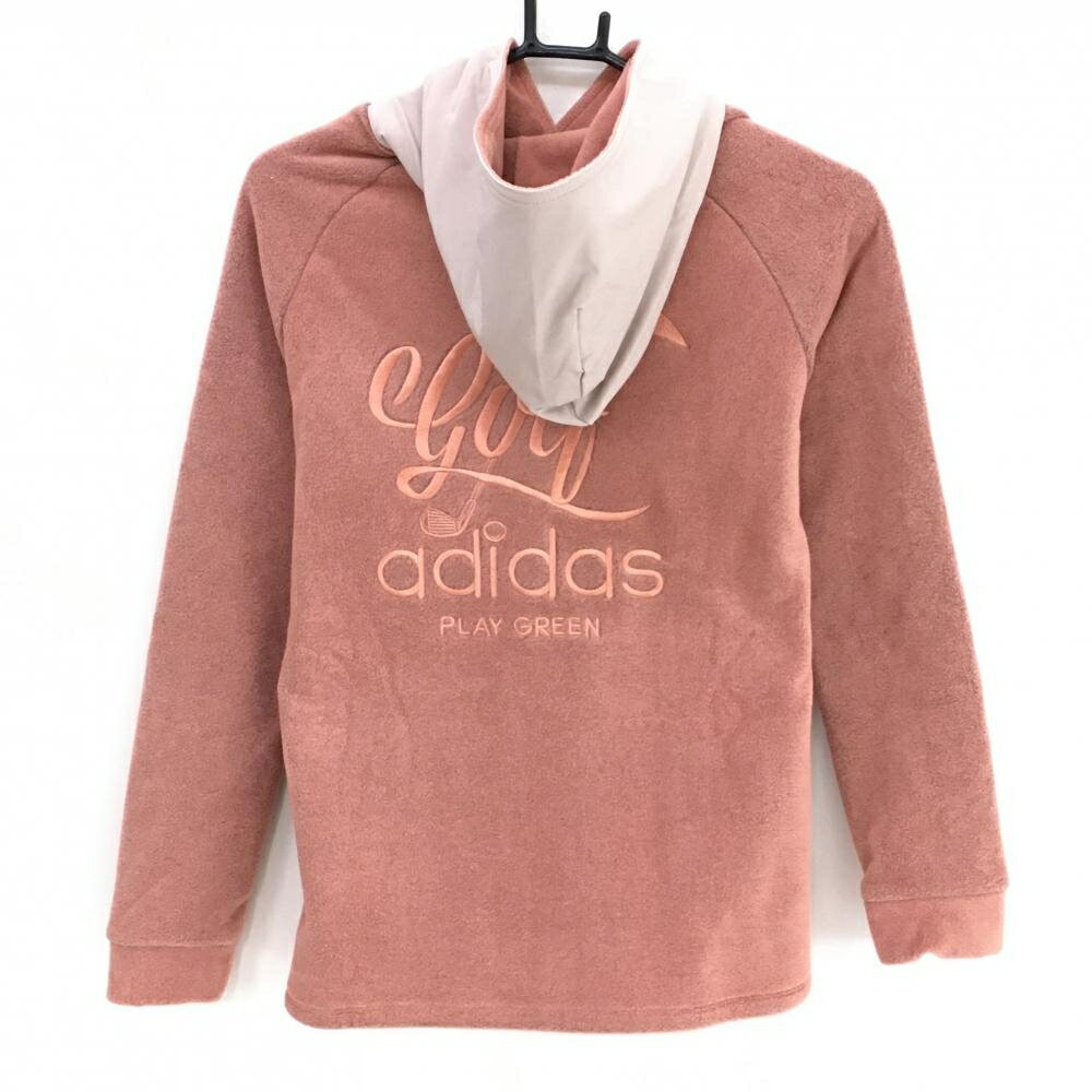 【超美品】アディダス フード付フリースパーカー ピンク×ベージュ フード切替 レディース L ゴルフウェア 2023年モデル adidas