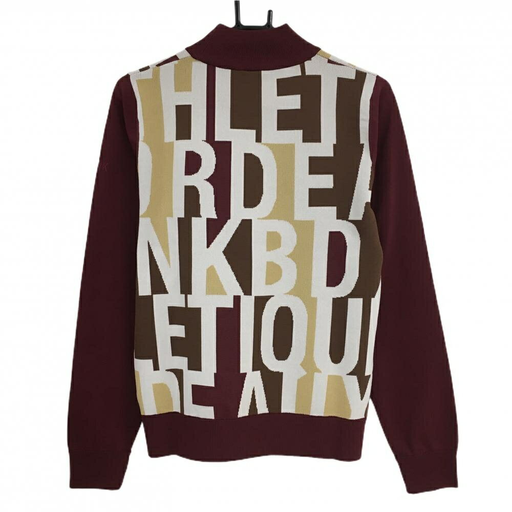 【超美品】クランク ハイネックセーター ボルドー×白 身頃英字総柄 ニット レディース L ゴルフウェア CLUNK