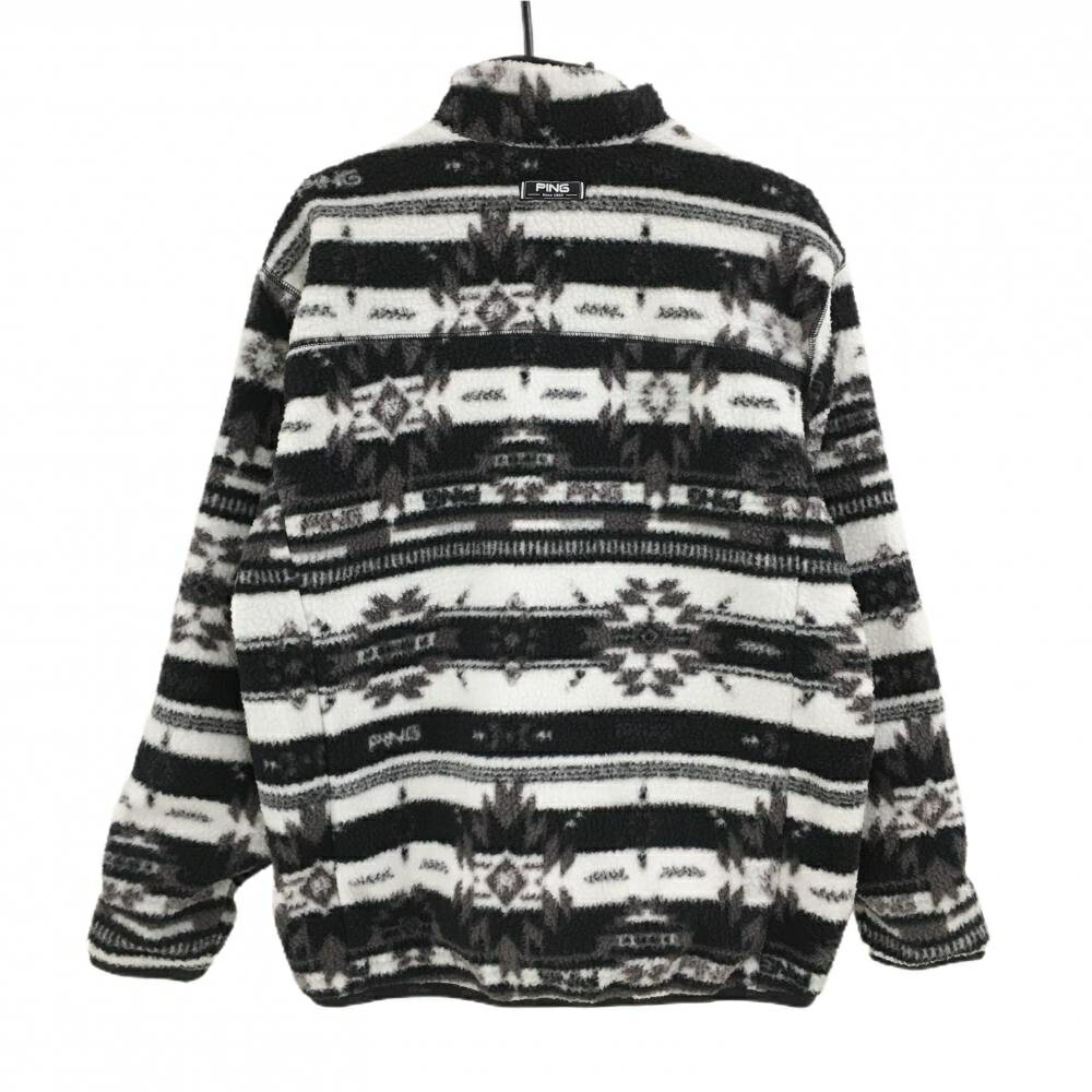 【美品】ピン ボアジャケット 白×黒 総柄 胸ポケット 裏地あり メンズ LL ゴルフウェア PING