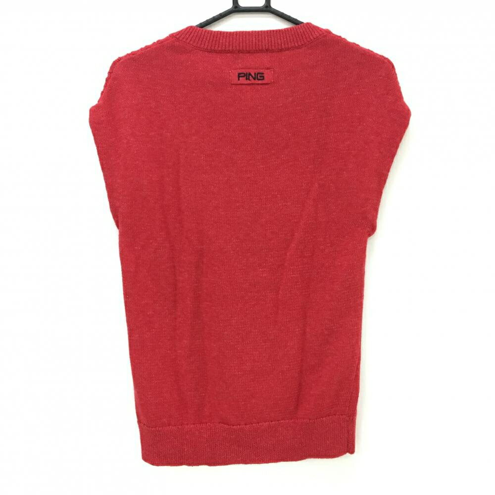 【超美品】ピン ニットベスト レッド ケーブル編み コットン混 メンズ S ゴルフウェア PING