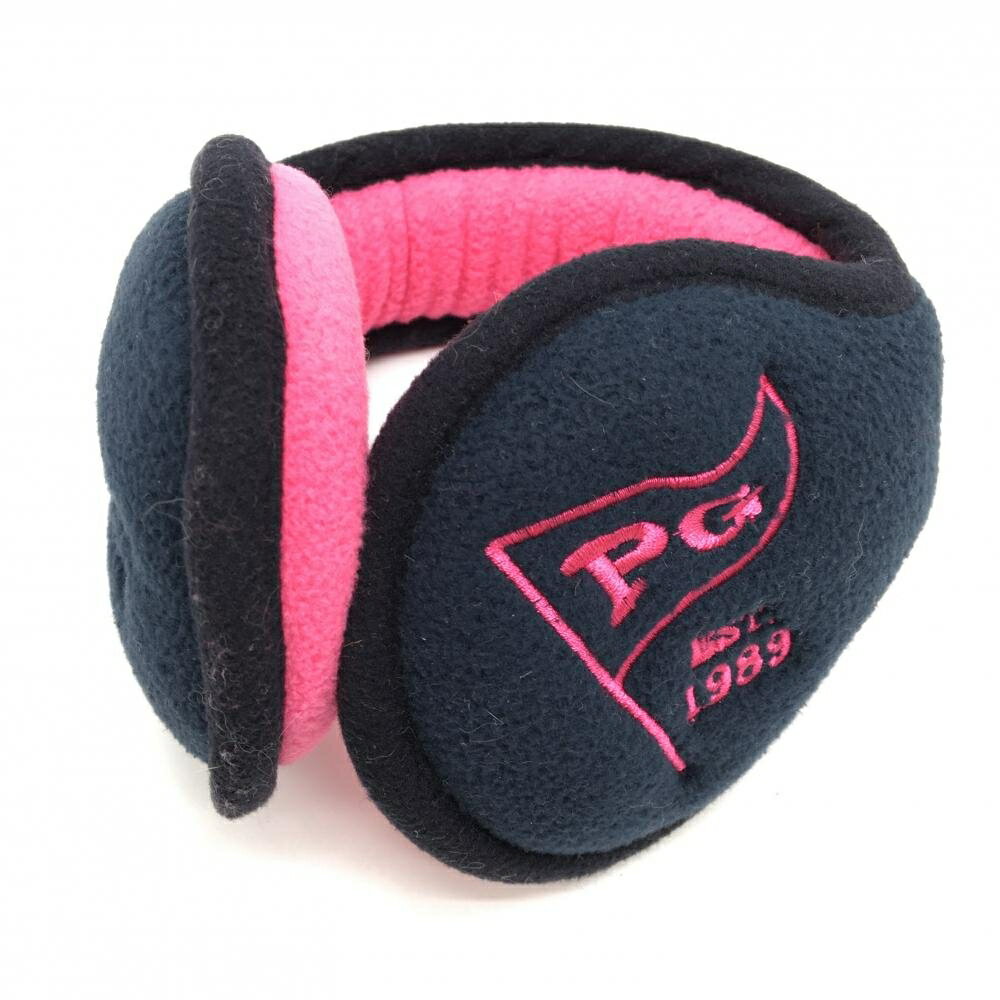 【美品】パーリーゲイツ イヤーマフ ネイビー×ピンク ロゴ刺しゅう ゴルフウェア PEARLY GATES