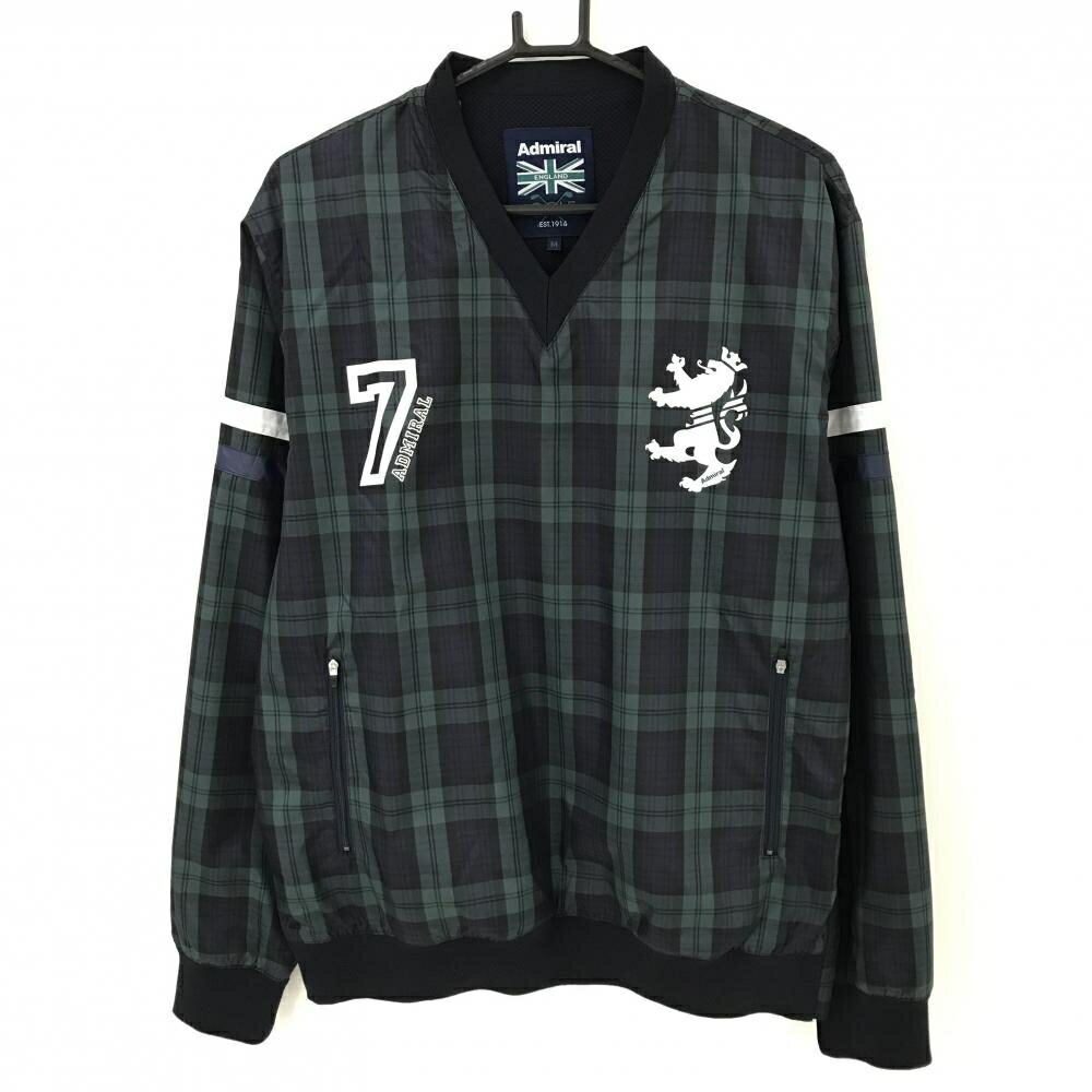 【超美品】アドミラル スニード ネイビー×グリーン チェック メッシュ裏地 Vネック ブルゾン メンズ M ゴルフウェア Admiral