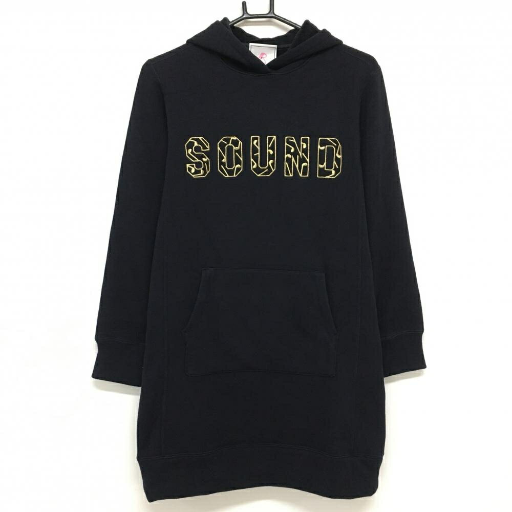 【超美品】ジュンアンドロペ フード付スウェットワンピース ダークネイビー×ゴールド 裏起毛 レディー..