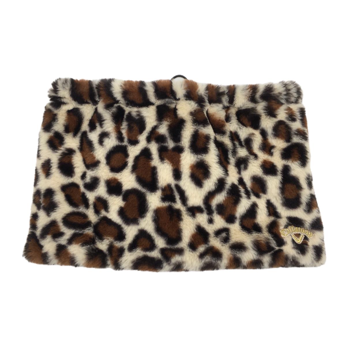 【超美品】キャロウェイ ネックウォーマー ベージュ×ブラウン レオパード柄 ファー ドローコード FR ゴ..