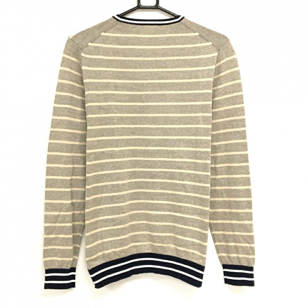【超美品】ラコステ セーター グレー×ベージュ ボーダー ニット メンズ US-S ゴルフウェア LACOSTE