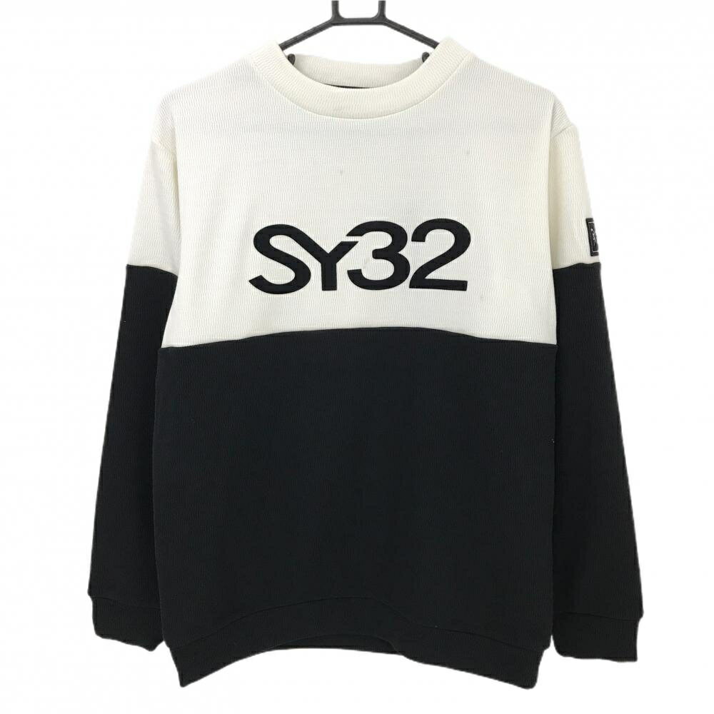 【新品】SY32 ハイネックトレーナー 白×黒 ニット 裏起毛 ビッグロゴ メンズ L ゴルフウェア 2023年モデル SY32 BY SWEET YEARS