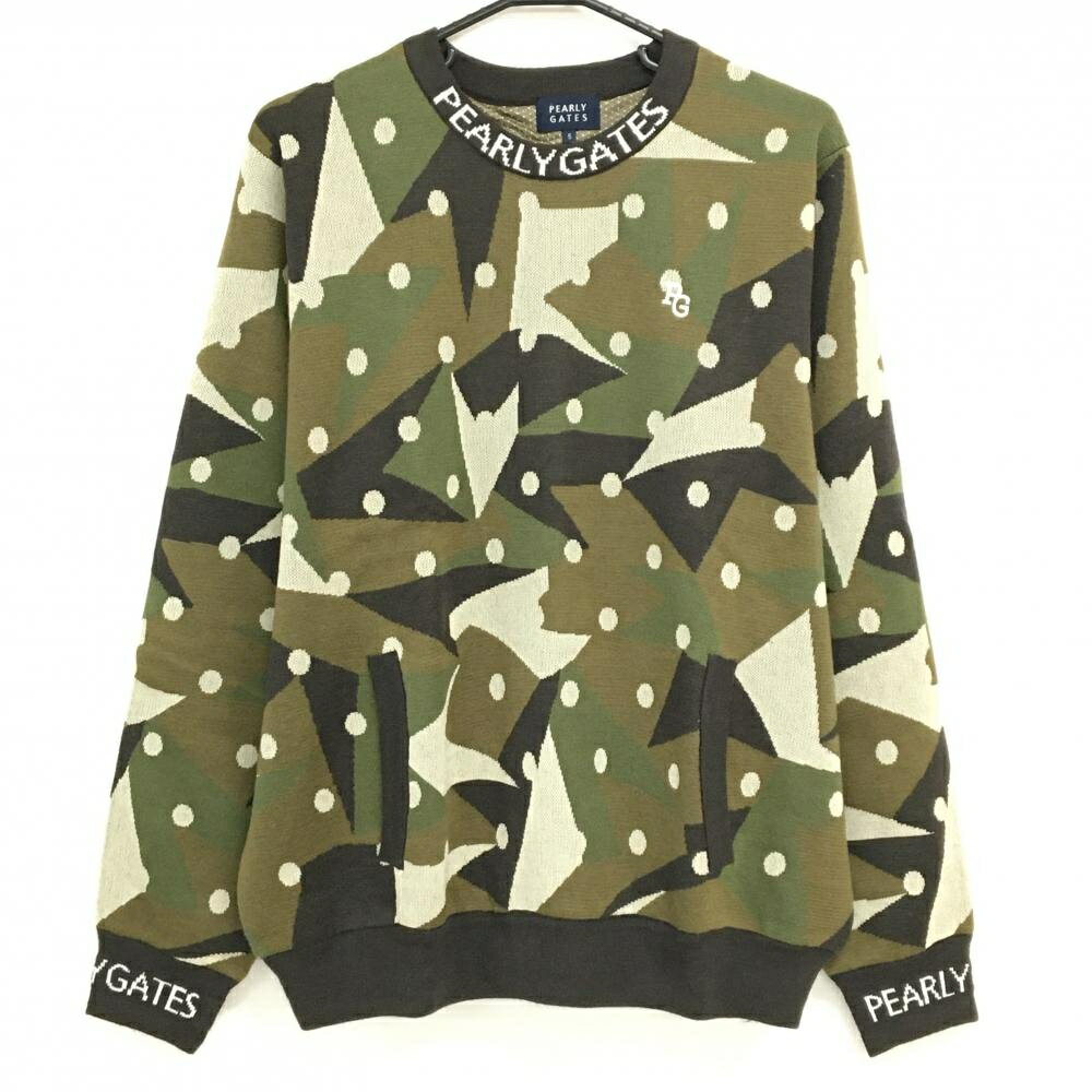 【超美品】パーリーゲイツ 裏地付セーター カーキ×ブラウン 迷彩風 カモフラ ウール混 ニット メンズ 5..