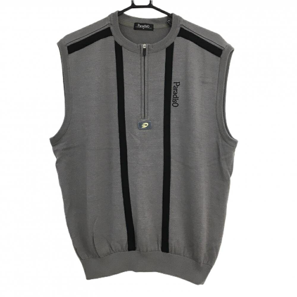 【超美品】パラディーゾ ニットベスト グレー×黒 ハーフジップ ウール混 メンズ M ゴルフウェア Paradiso