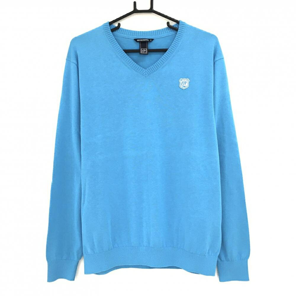 【超美品】ゾーイ セーター ライトブルー 胸元ワッペン Vネック メンズ 3(L) ゴルフウェア ZOY