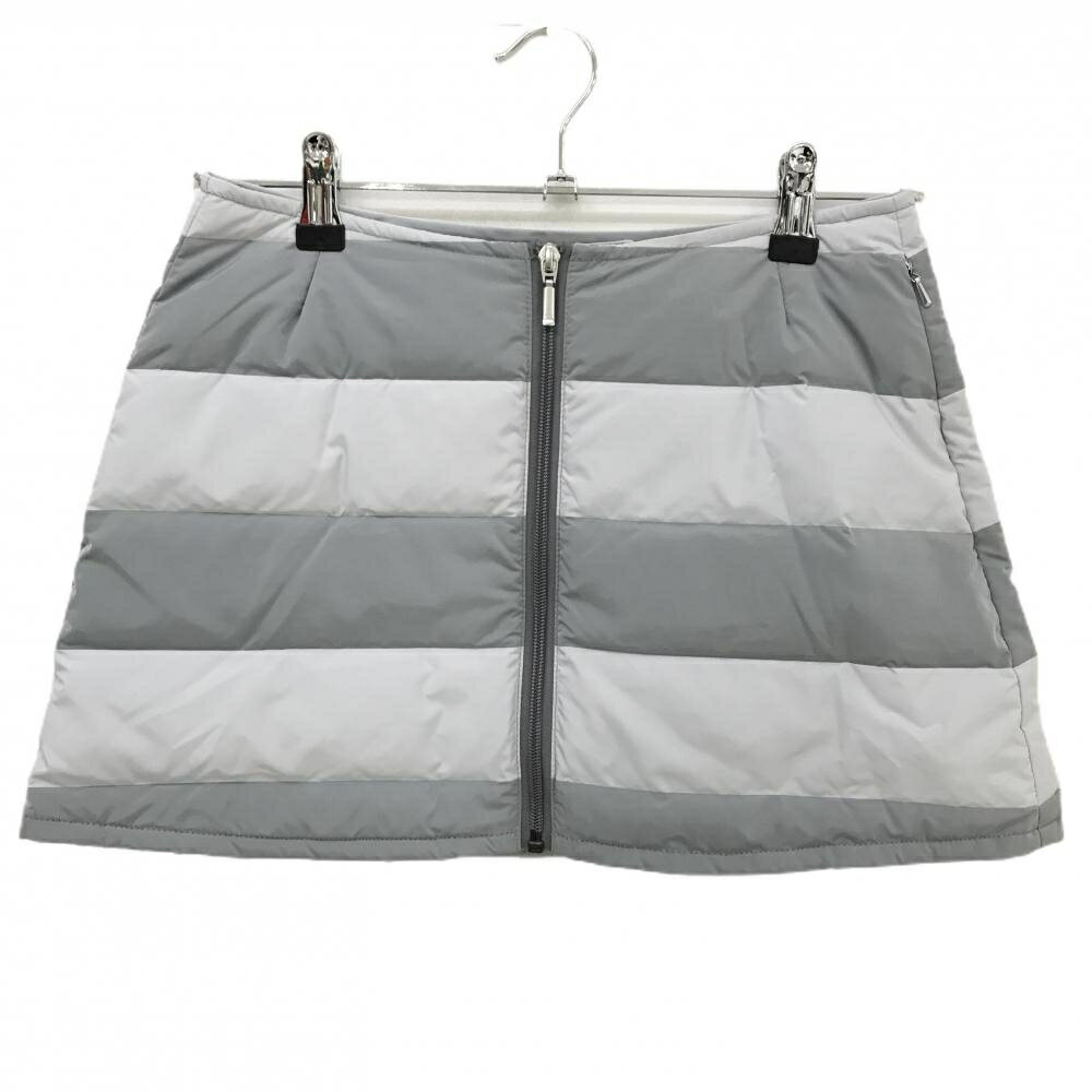 【美品】ヒールクリーク ダウンスカート グレー 太ボーダー 軽量 レディース 38(S) ゴルフウェア Heal ..