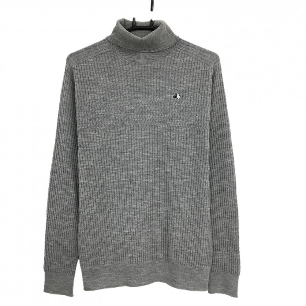 【超美品】ブラックアンドホワイト タートルネックセーター 杢グレー 胸ロゴ ウール混 レディース L ゴルフウェア Black＆White