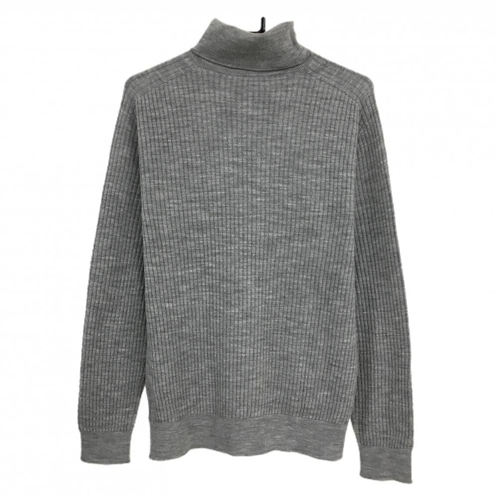 【超美品】ブラックアンドホワイト タートルネックセーター 杢グレー 胸ロゴ ウール混 レディース L ゴルフウェア Black＆White