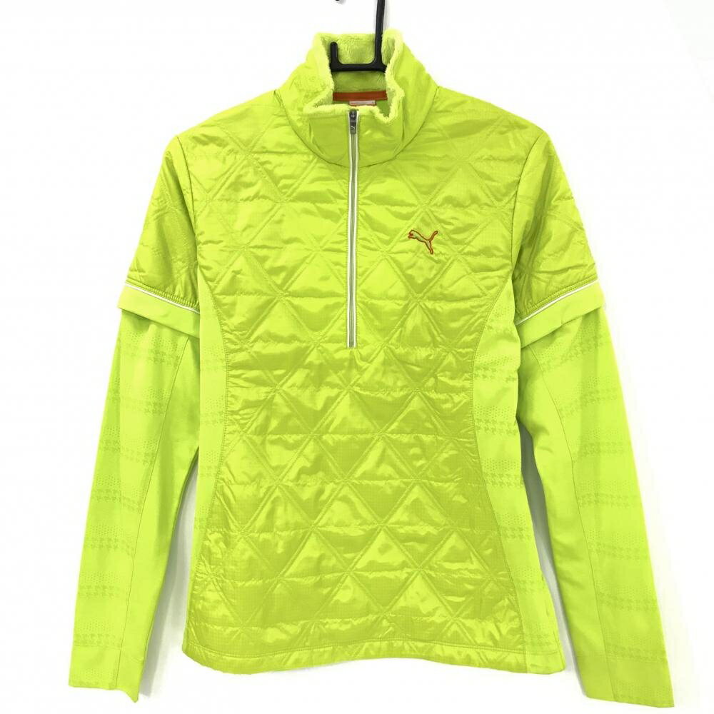 プーマ 2WAY切替中綿ブルゾン ライムグリーン 千鳥格子 前身頃薄中綿 袖着脱可 レディース O(XL) ゴルフウェア PUMA