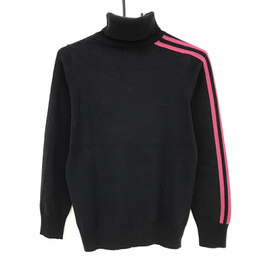 アディダス タートルネックセーター ネイビー ロゴ白 右袖3ライン ニット レディース M/M ゴルフウェア adidas