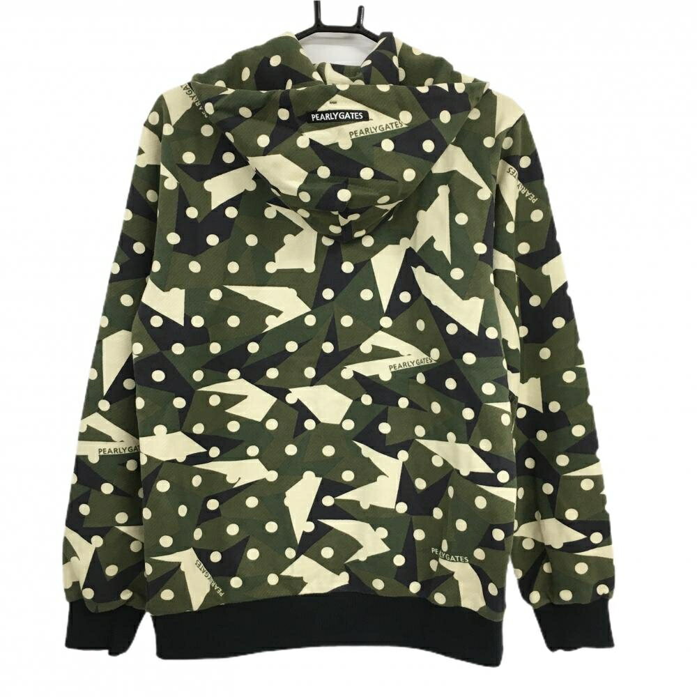 【美品】パーリーゲイツ ジップパーカー カーキ×ベージュ系 総柄 裏起毛 ジャケット メンズ 5(L) ゴルフウェア 2023年モデル PEARLY GATES