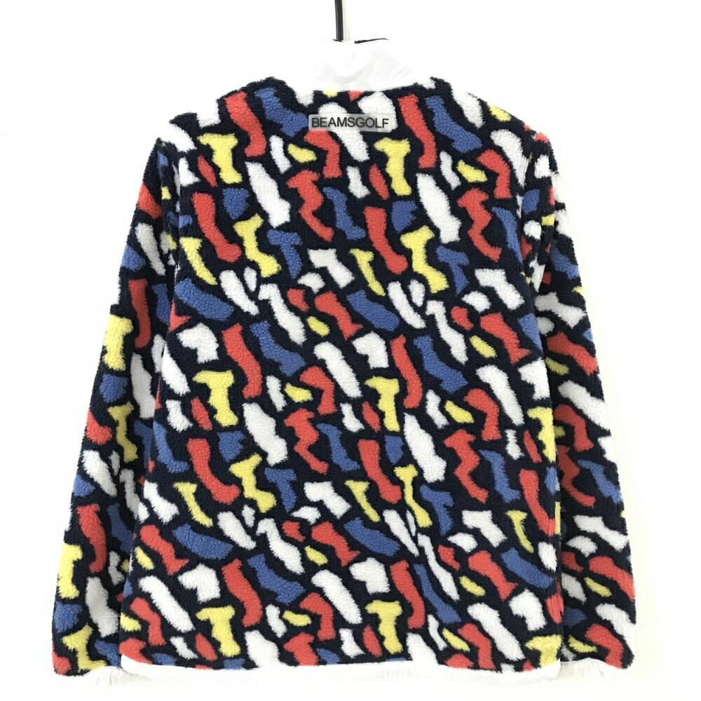 ビームスゴルフ ボアジャケット 白×マルチカラー 総柄 メッシュ裏地 レディース L ゴルフウェア BEAMS GOLF