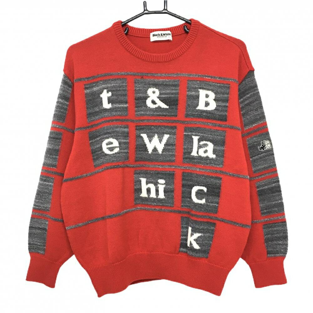 ブラックアンドホワイト セーター レッド×グレー ウール90％ レディース L ゴルフウェア Black＆White