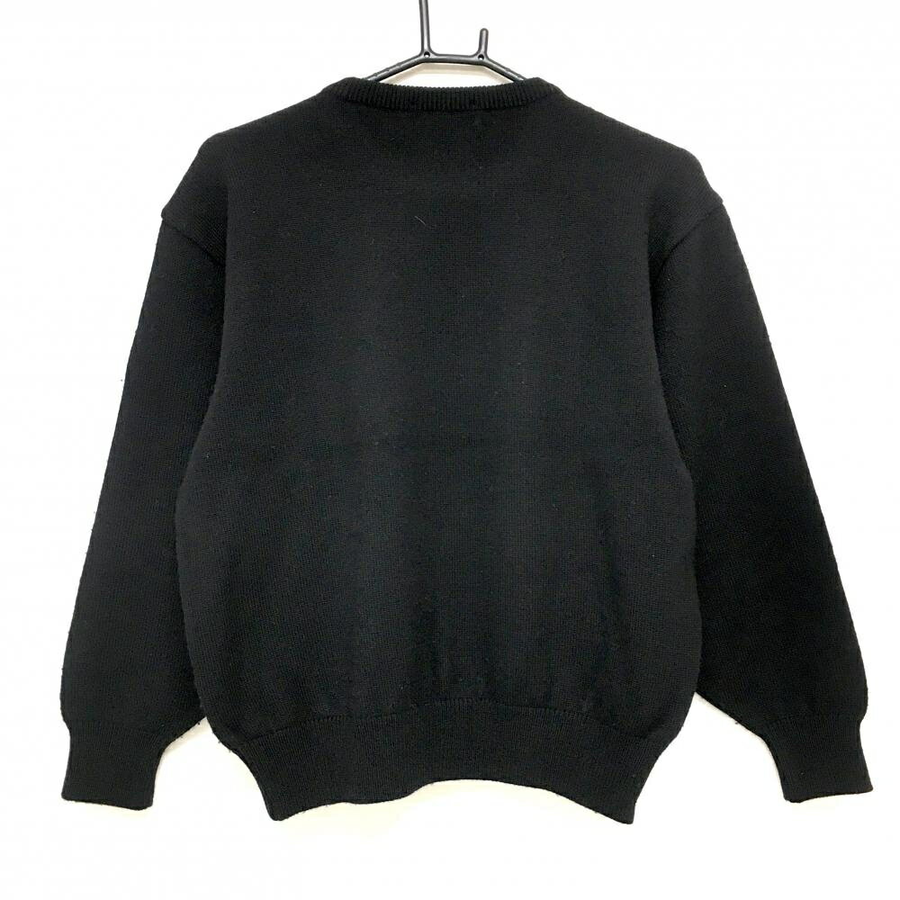 ブラックアンドホワイト セーター 黒×ベージュ フロントテリア柄 ウール混 レディース L ゴルフウェア Black＆White