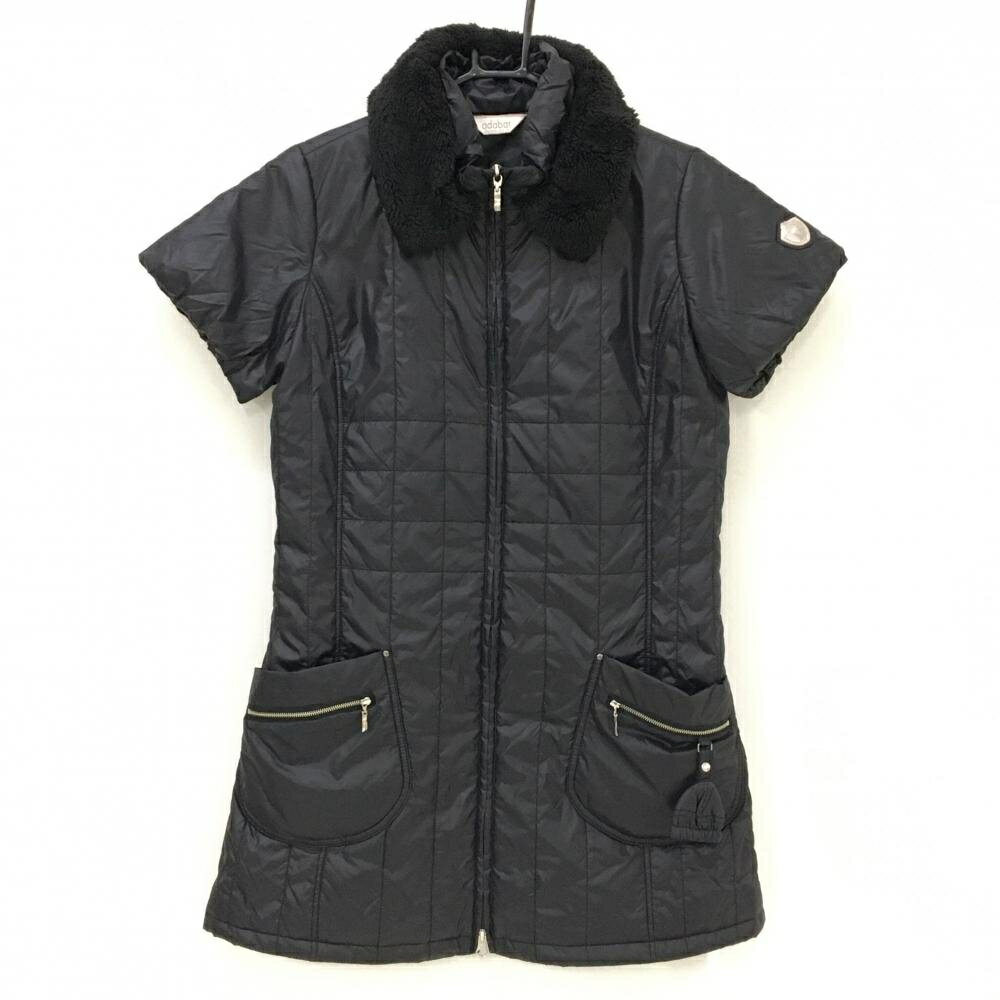 【美品】アダバット 中綿半袖ワンピース 黒 ボア着脱可 レディース 40(L) ゴルフウェア adabat