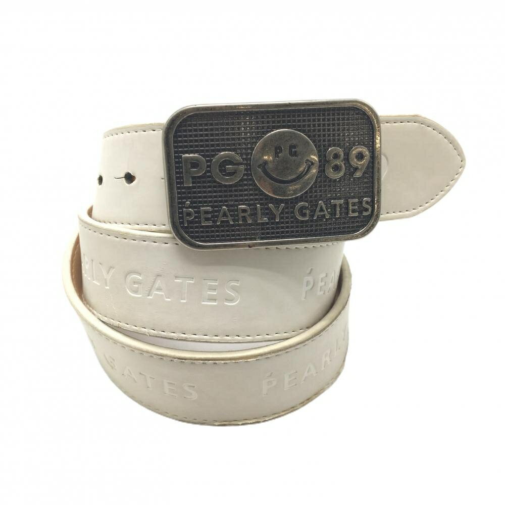 パーリーゲイツ トップ式ベルト 白 ニコちゃん スマイル エンボスロゴ レディース ゴルフウェア PEARLY GATES