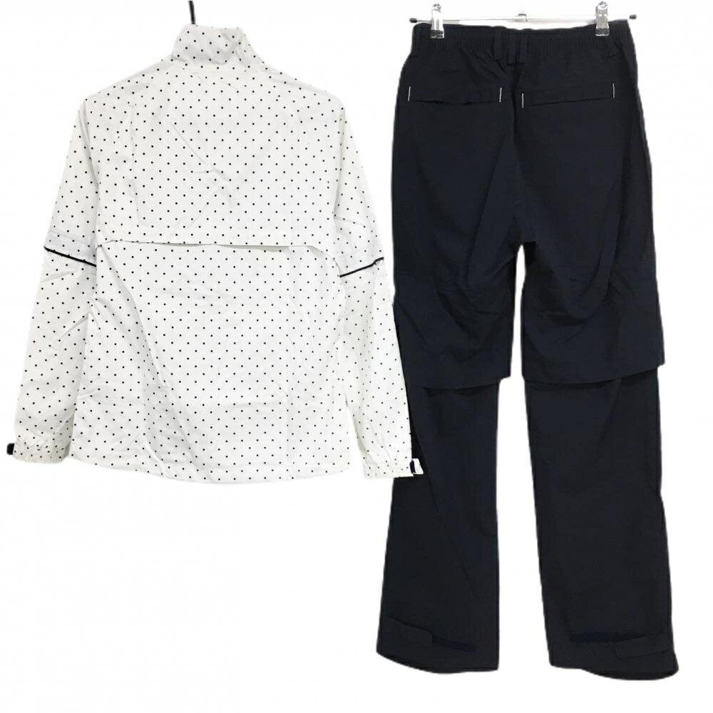 アディダス レインウェア(2WAYジャケット×パンツ) 白×ネイビー ドット 袖着脱可 レディース M/M ゴルフウェア adidas