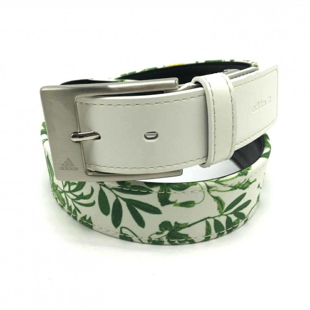 【美品】アディダス ベルト 白×グリーン リーフ柄 レディース ゴルフウェア adidas