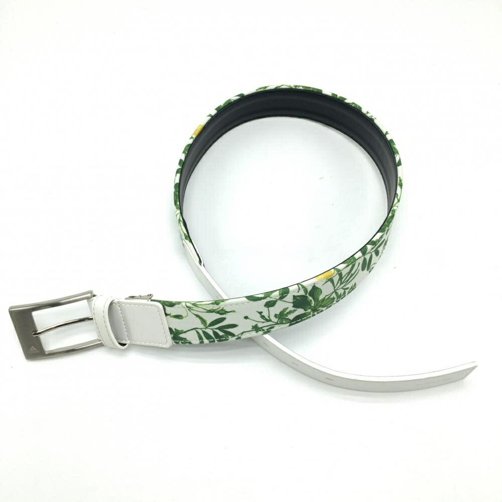 【美品】アディダス ベルト 白×グリーン リーフ柄 レディース ゴルフウェア adidas