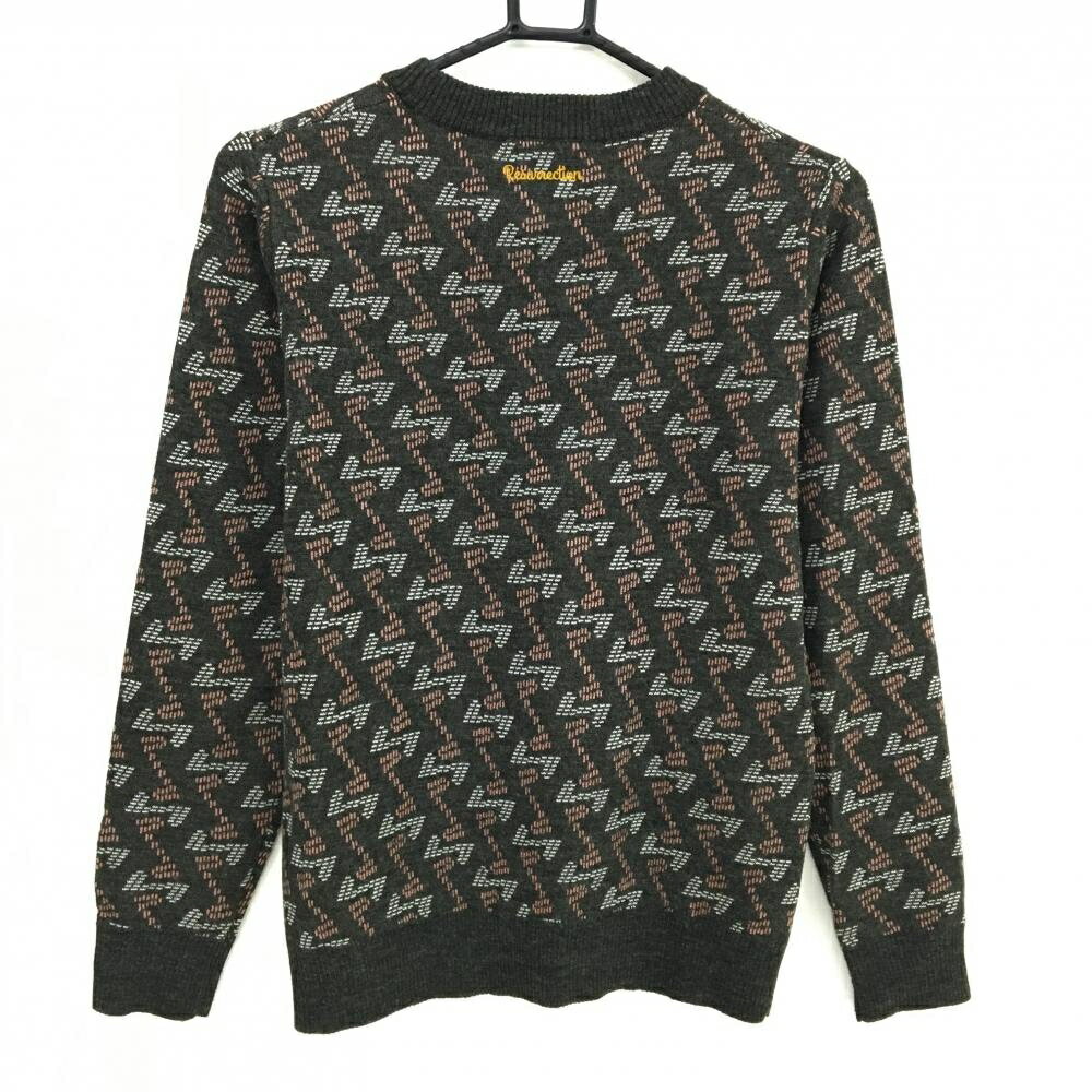 【超美品】レザレクション セーター グレー×ピンク×白 総柄 ウール混 ニット レディース M ゴルフウェア Resurrection