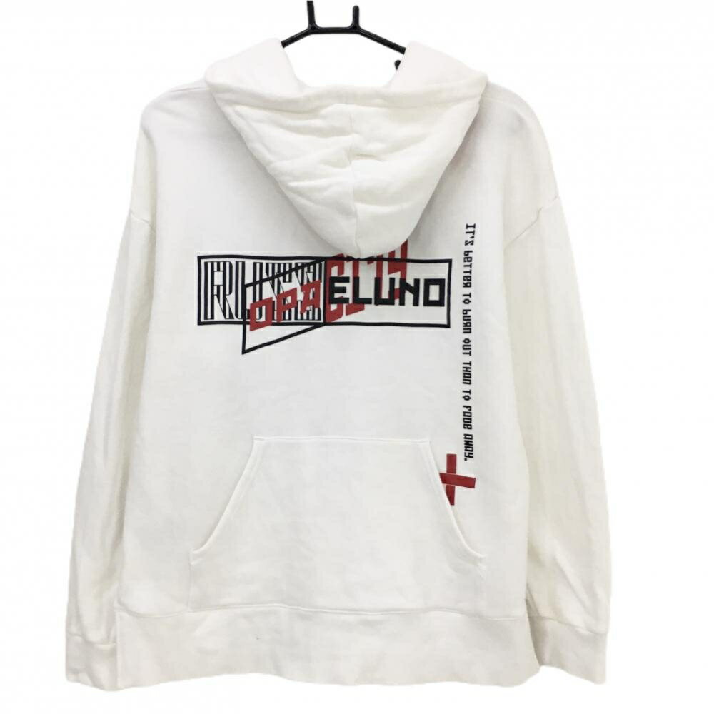 【超美品】ラッセルノ フード付トレーナー 白×黒 ルチャ 裏起毛 レディース 2(L) ...