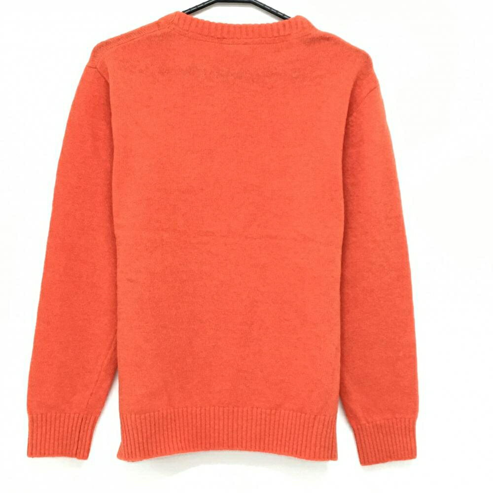 【美品】チャンピオン セーター オレンジ×白 パイル地ロゴ ニット メンズ MEDIUM ゴルフウェア Champion
