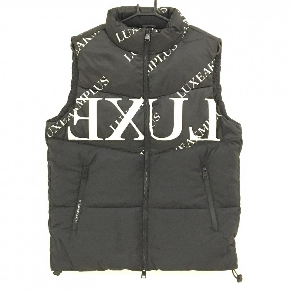 【超美品】リュクスエイケイエムプラス 中綿ベスト 黒×白 フロントロゴ 身頃上柄 メンズ XL ゴルフウェ..