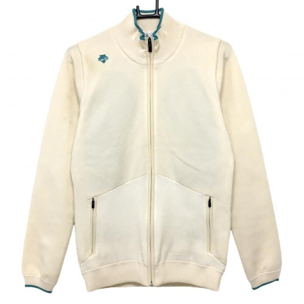 デサントゴルフ ニットジャケット アイボリー×グリーンブルー レディース M ゴルフウェア DESCENTE