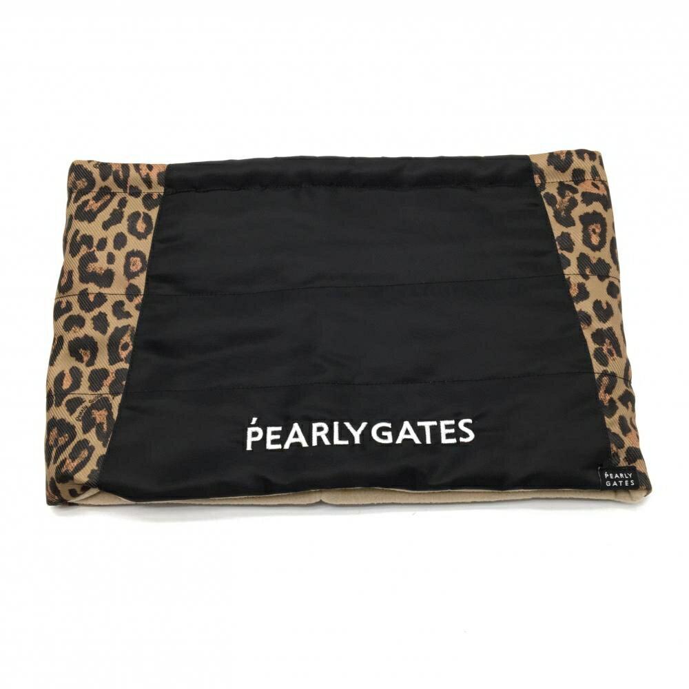 【超美品】パーリーゲイツ ネックウォーマー ベージュ×黒 レオパード ヒョウ柄 裏起毛 FR ゴルフウェア..