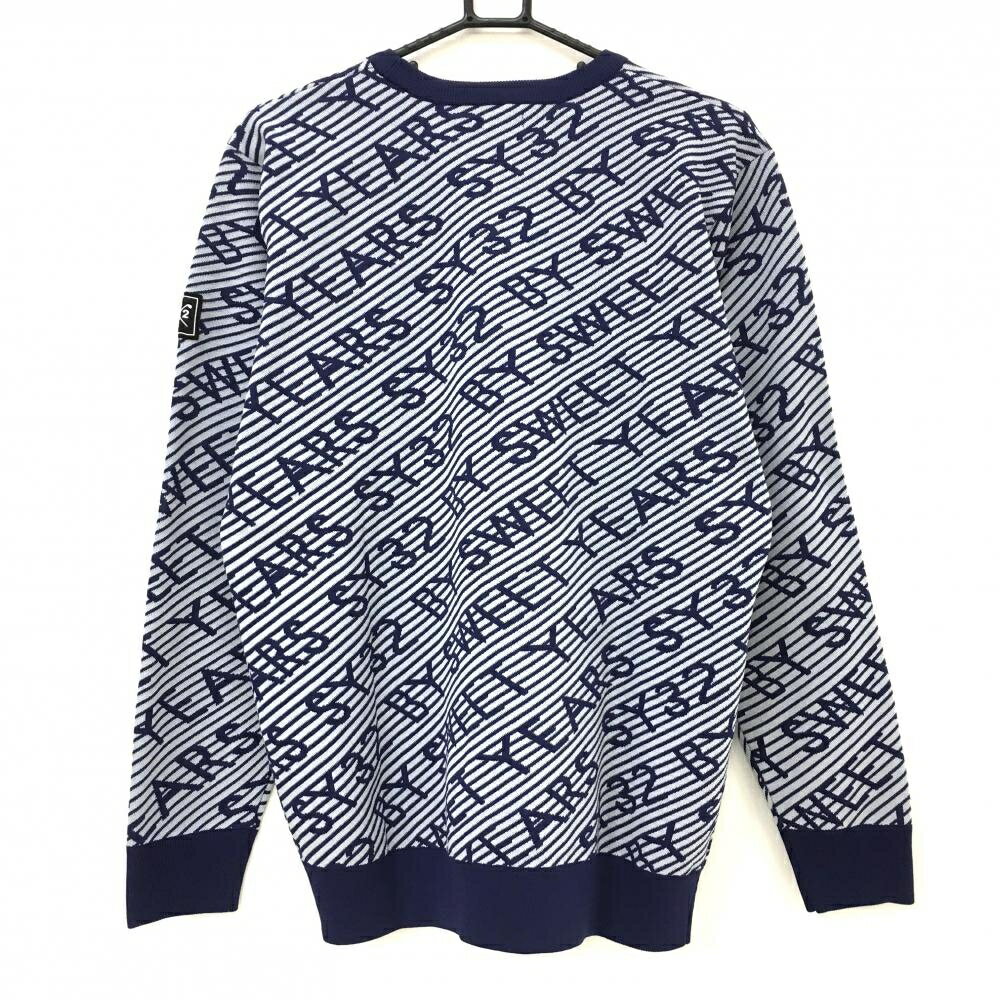 【新品】SY32 セーター ネイビー×ライトグレー ロゴ総柄 斜めボーダー ニット メンズ XL ゴルフウェア 2023年モデル SY32 BY SWEET YEARS