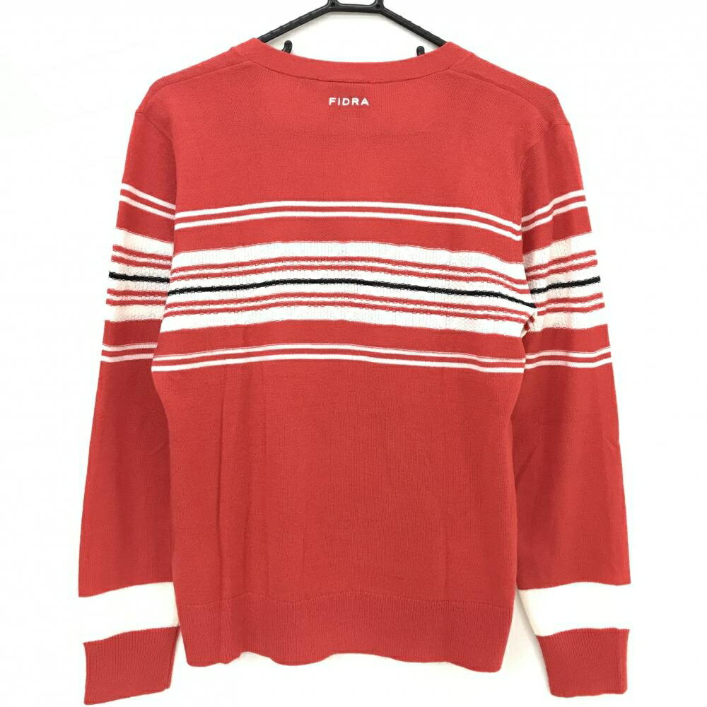 【超美品】フィドラ カーディガン レッド×白 胸ボーダー ウール混 レディース L/G ゴルフウェア FIDRA