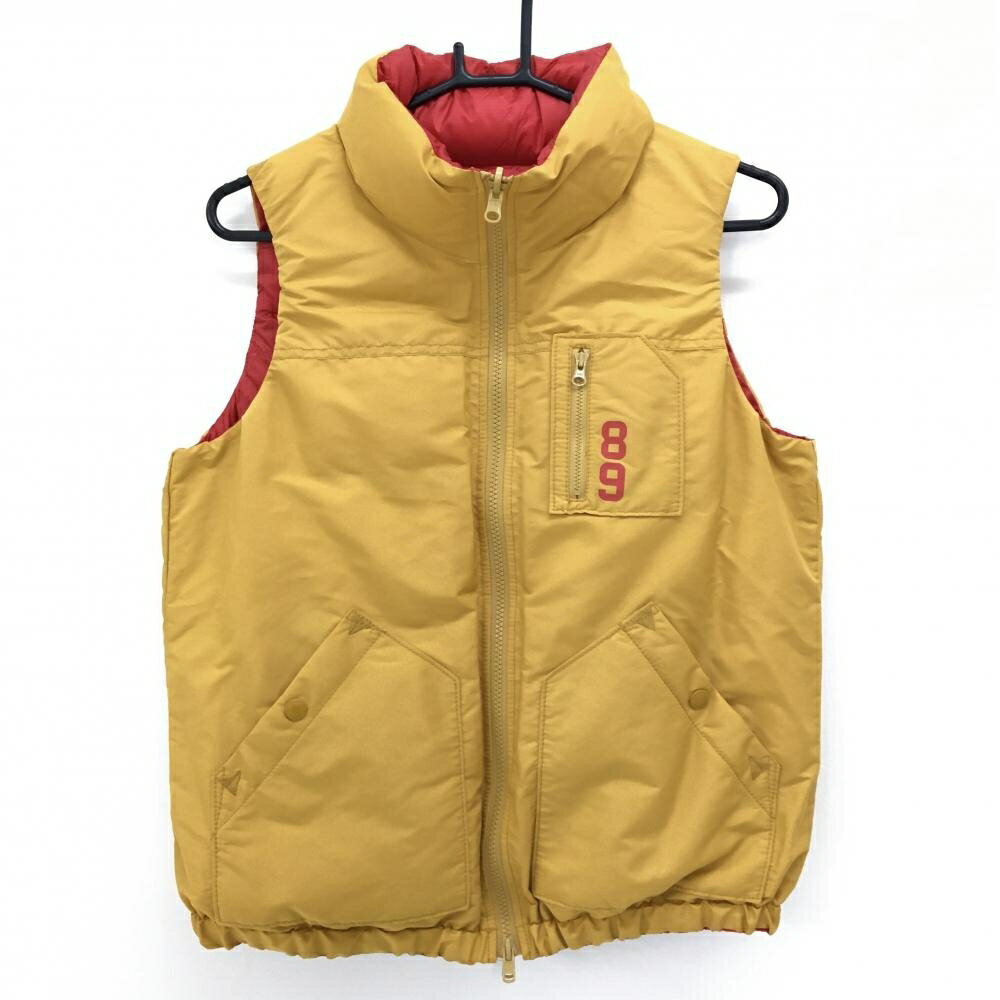 【超美品】パーリーゲイツ リバーシブルダウンベスト レッド 片面イエローオレンジ ダウン90％ レディース 1(M) ゴルフウェア PEARLY GATES