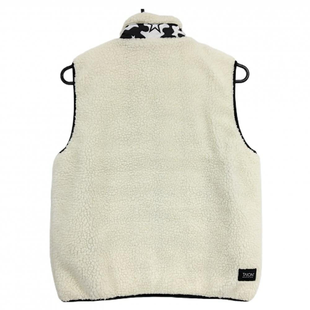 ダンスウィズドラゴン リバーシブルボアダウンベスト アイボリー×黒×白 一部星柄 レディース 2(M) ゴルフウェア Dance With Dragon