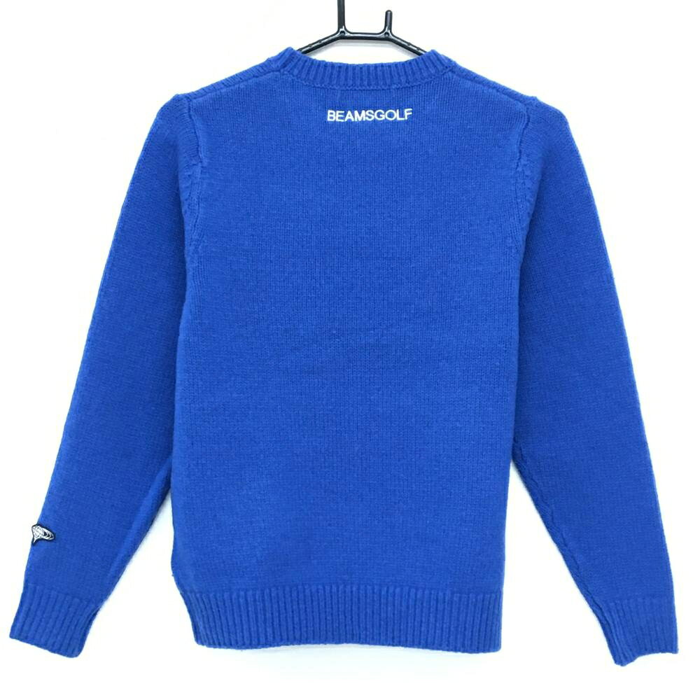 【超美品】ビームスゴルフ セーター ブルー×白 前面ロゴ ウール100% レディース M ゴルフウェア BEAMS GOLF