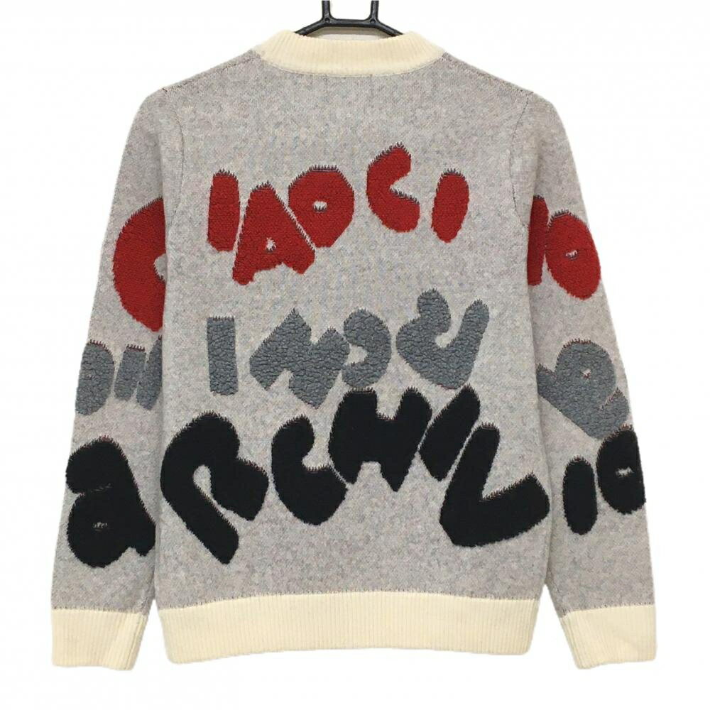 【超美品】アルチビオ セーター 白×レッド ロゴ総柄 ウール混 レディース 36(S) ゴルフウェア archivio