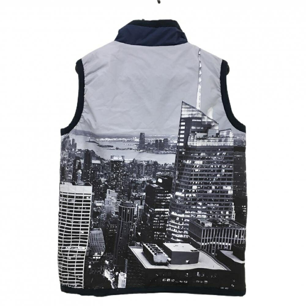 【美品】V12 リバーシブルベスト グレー×ネイビー タウン柄 裏ボア白 メンズ L ゴルフウェア V12