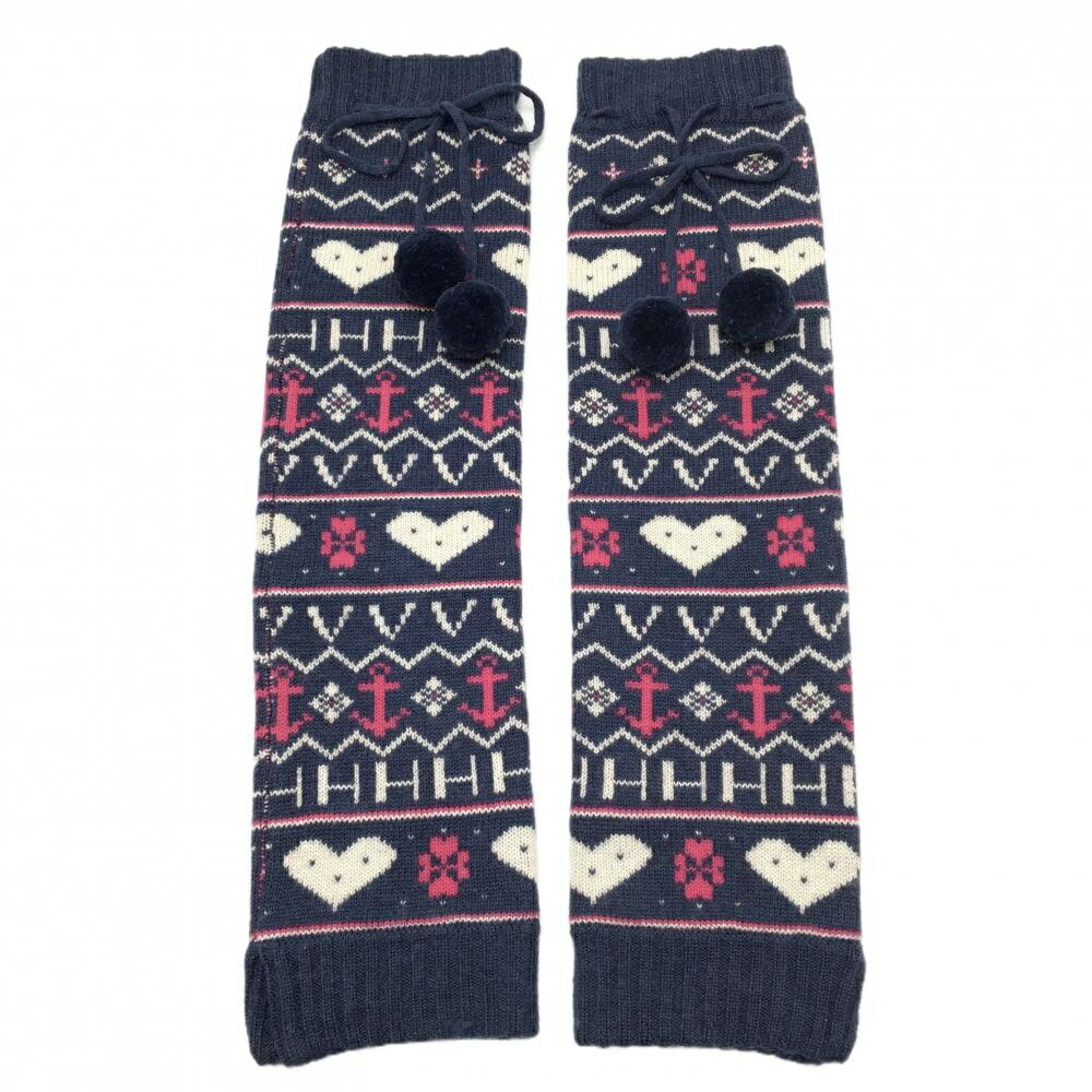 ビバハート ニットレッグウォーマー ネイビー×ピンク ボンボン付き レディース ゴルフウェア VIVA HEART