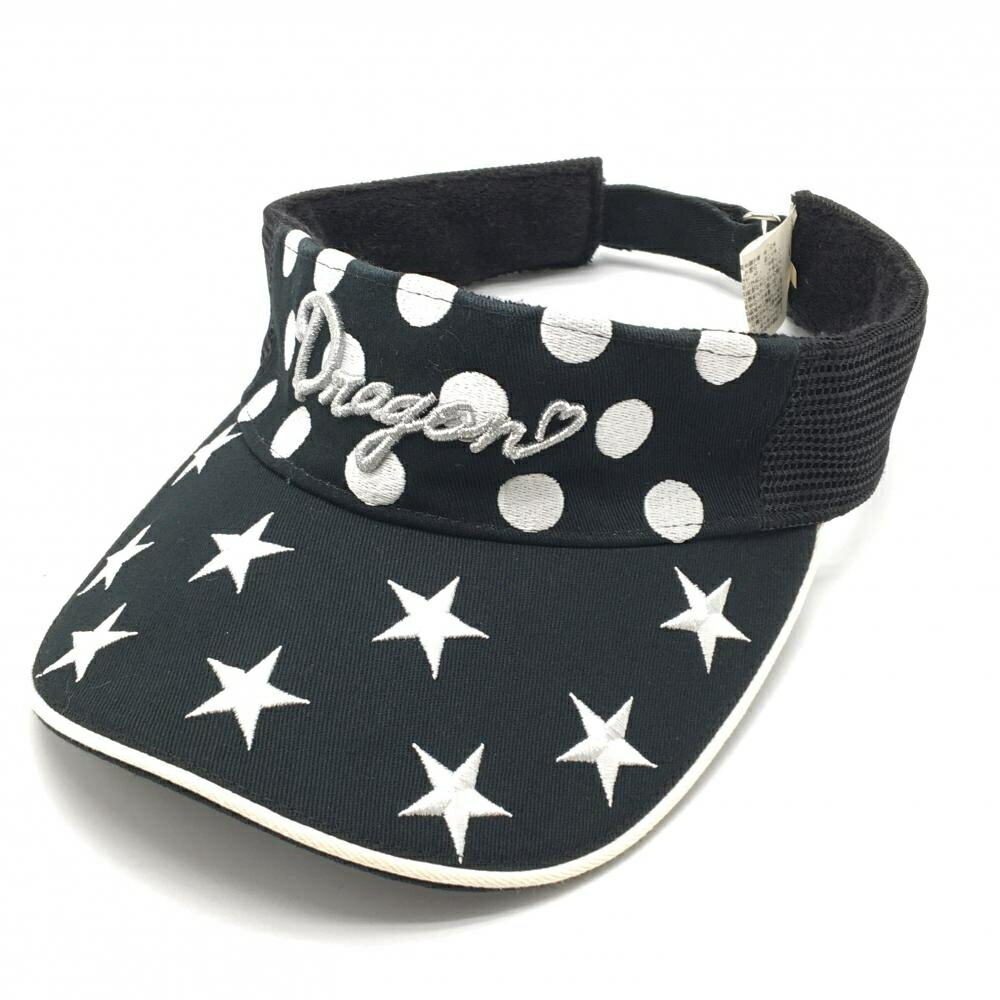 【美品】ダンスウィズドラゴン サンバイザー 黒×白 星刺しゅう ドット 99(F) ゴルフウェア Dance With Dragon